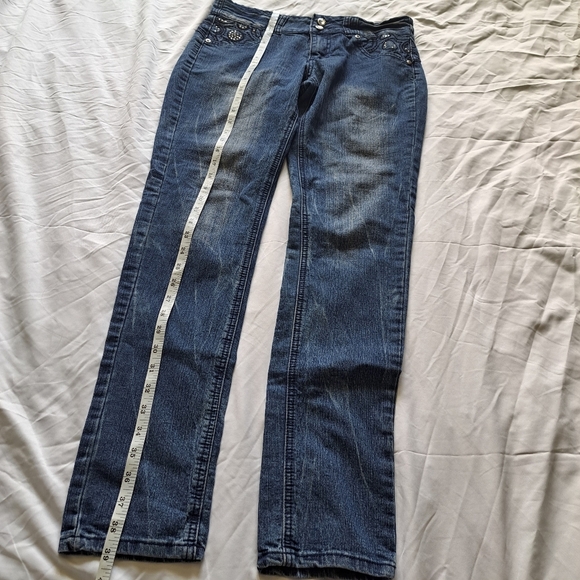 Mi Jeans | Blue embroidered jeans with jewel front buttons women's skinny Jean - Picture 10 of 12